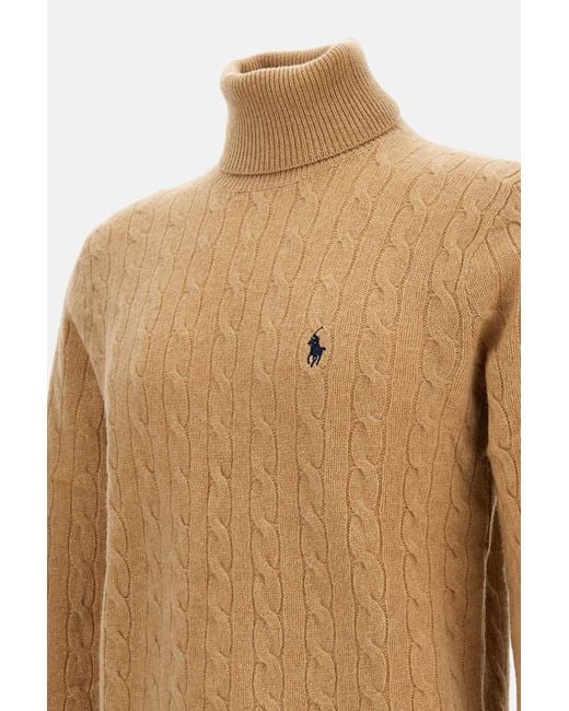 Polo Ralph Lauren Brown Cable Knit Turtleneck Sweater With Embroidered Logo for men