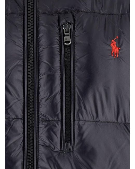 Polo Ralph Lauren Black Down Jacket With Patent Effect And Embroidered Pony Logo On Chest for men