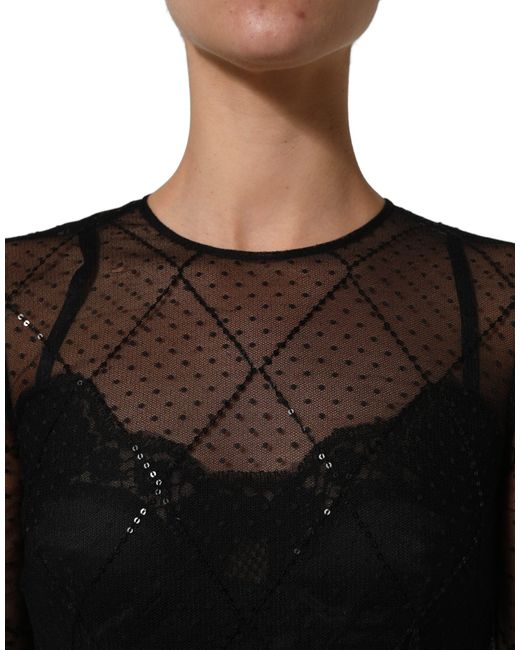 Dolce & Gabbana Black Mesh Lace Long Sleeved Maxi Gown Dress