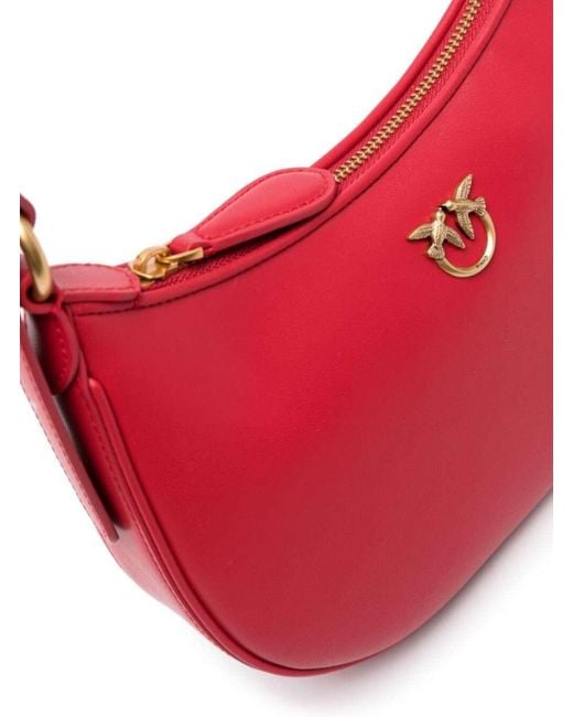 Pinko Red Shoulder Bag With Love Birds Diamond Cut Detail