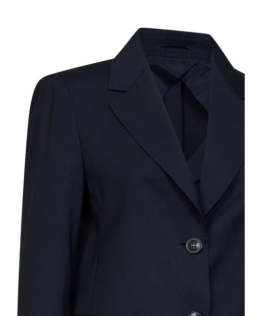 Max Mara Blue Single-Breasted Blazer Mstassenzi Virgin Wool Jacket