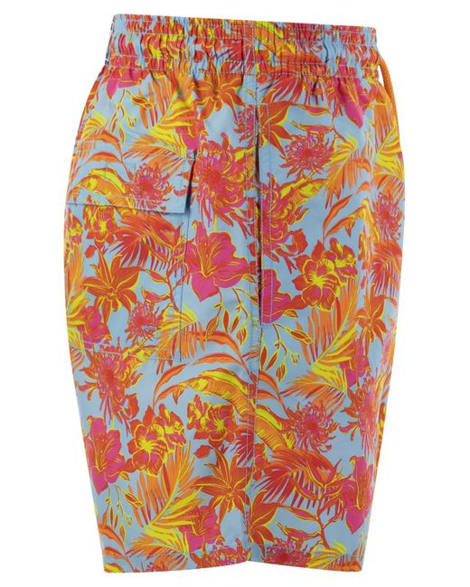 Vilebrequin Orange Tahiti Flowers Beach Shorts for men