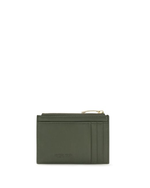 Bottega Veneta Green Cardholder Intrecciato Tweed- Tweed/ Lambskin Wallets & Purses
