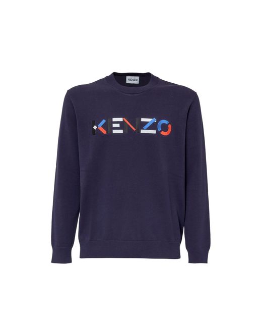 KENZO Blue Cotton Logo Sweater for men