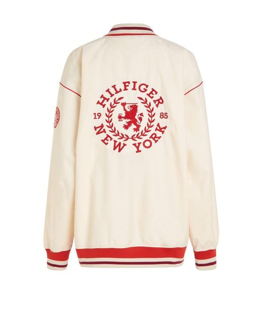 Tommy Hilfiger White Oversized Baseball Jacket With Crest