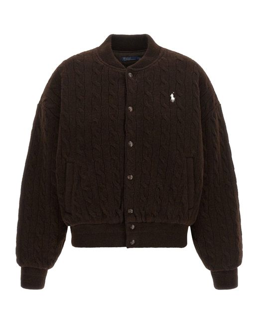 Polo Ralph Lauren Black Braided Wool-Cashmere Bomber Jacket