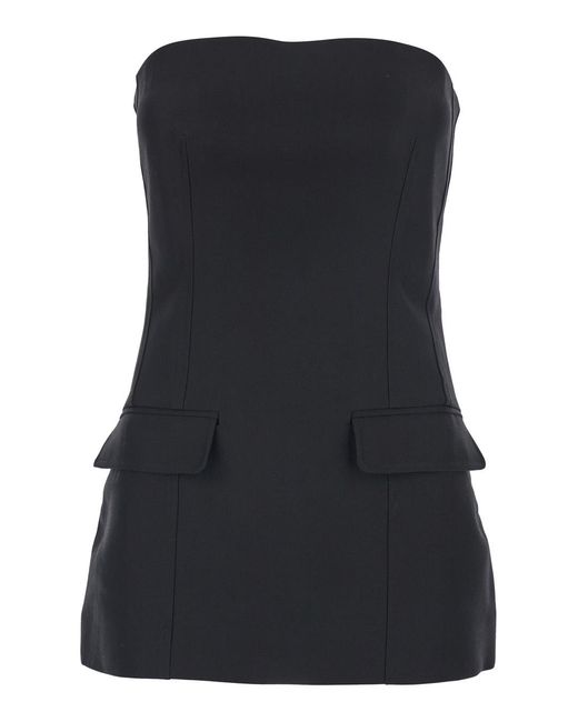 Totême Black Top Off-Shoulder Wool-Blend Tops