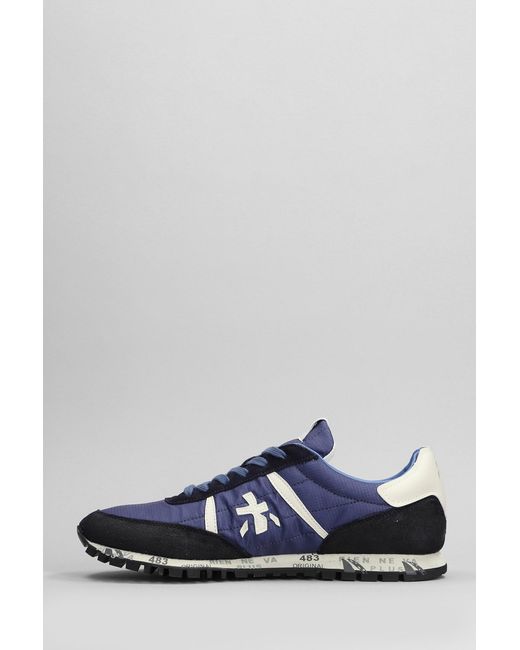 Premiata Sean Sneakers In Blue Suede And Fabric for men