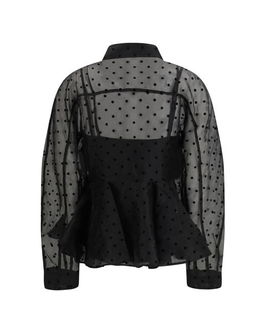 Ganni Black Polka Dot Organza Shirt Recycled Polyester