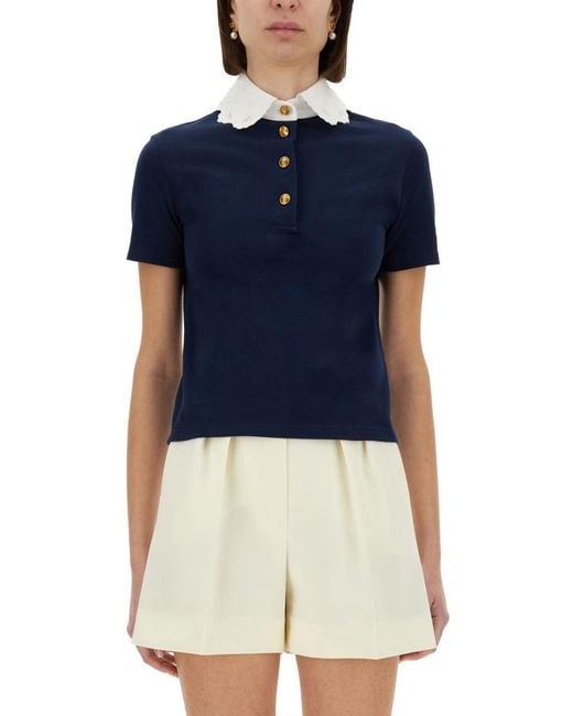 Valentino Blue Embroidered Cotton Sweatshirt Polo Shirt