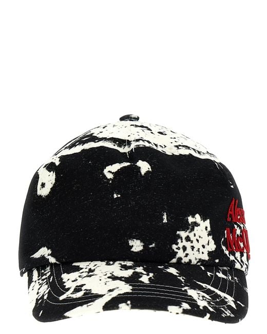 Alexander McQueen Black All Over Print Cap Hats for men