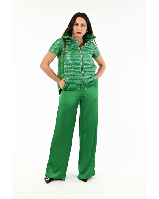 Herno Green Soft Satin High-waisted Trousers