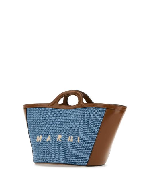 Marni Blue Leather And Raffia Small Tropicalia Summer Handbag