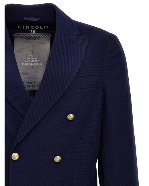 Circolo 1901 Blue Diagonal Wool Double-Breasted Blazer for men