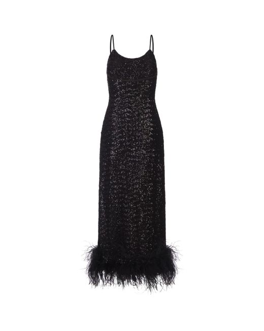 Oseree Black Sequined Petticoat Dress With Feathers