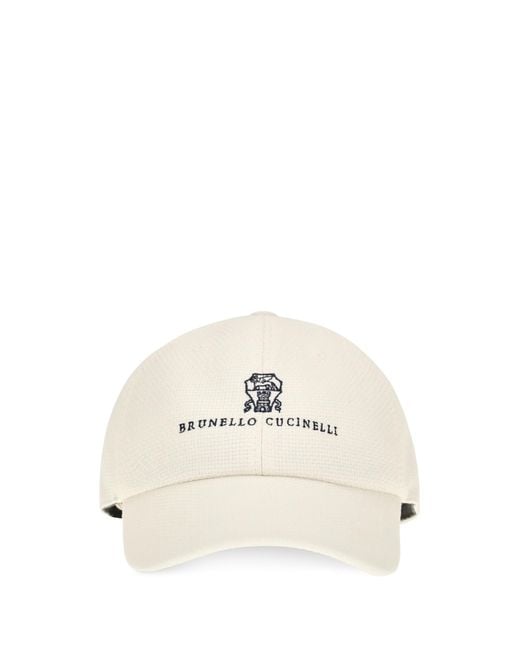 Brunello Cucinelli White Visor Cap Silk; Linen; Wool Ovis Aries Hats E Hairbands for men