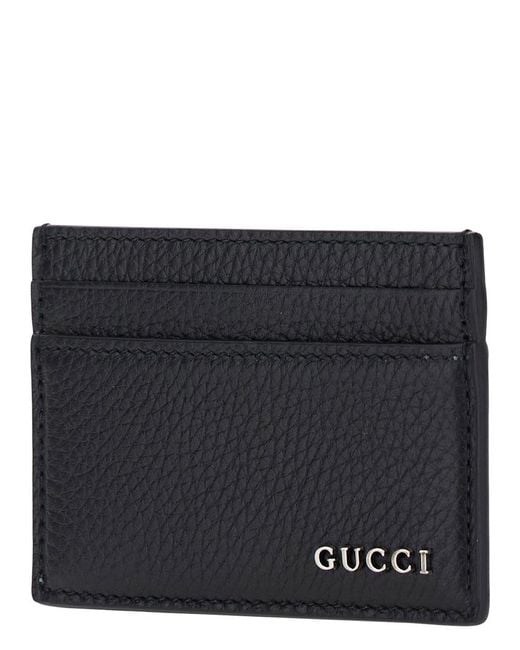 Gucci Black Card Holder Grained Leather Calfskin Accessory for men