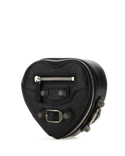 Balenciaga Black Leather Le Cagone Heart Jewel Case