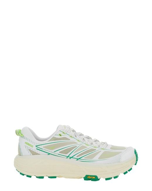 Hoka One One Green 'Mafate Speed 2' Low Top Sneakers With Logo Patch On The Tongue And Contrasting Pull-Tab
