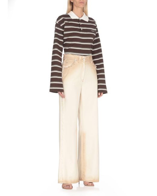 MSGM Natural Cotton Jeans With Faded Effect And Frayed Edges
