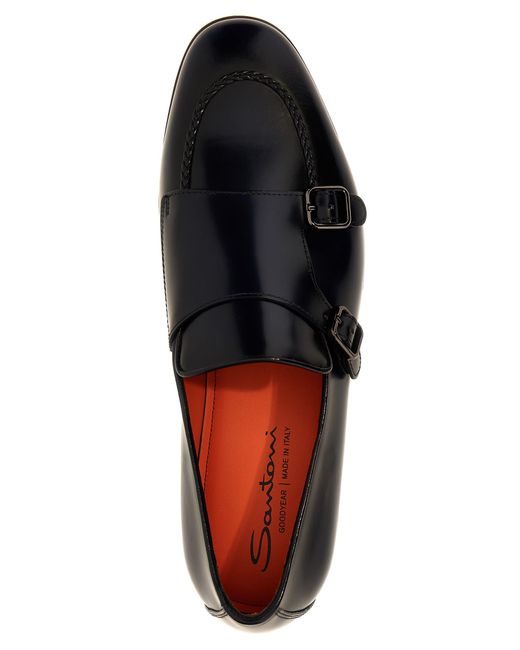 Santoni Black Nappa Leather Moccasins Loafers for men