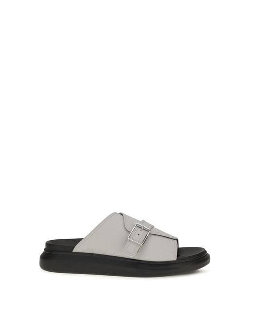McQueen White Buckle Slide Sandals for men