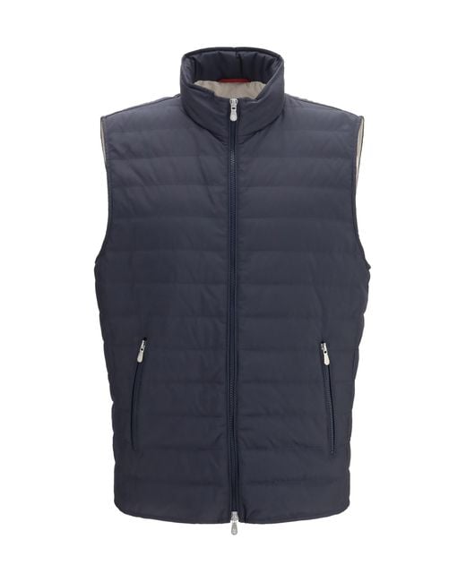 Brunello Cucinelli Blue Sleeveless Padded Gilet Polyester Blazers E Vests for men