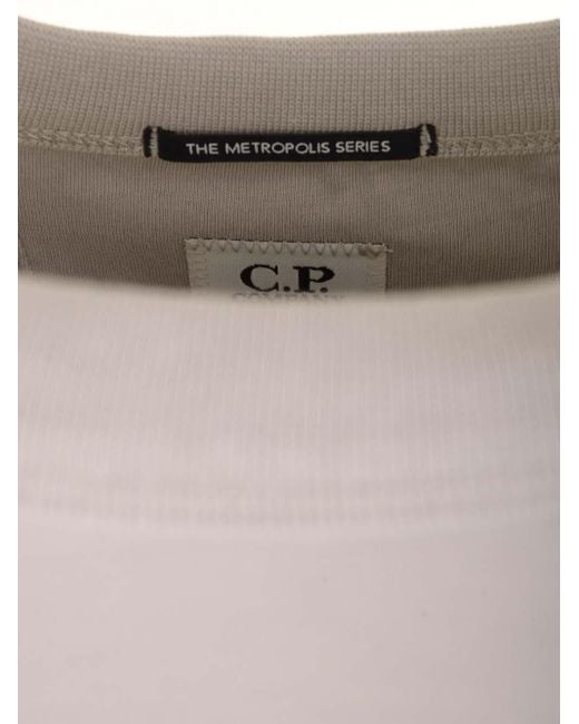 C P Company White Stretch Fleece Long-Sleeved Sweatshirt for men