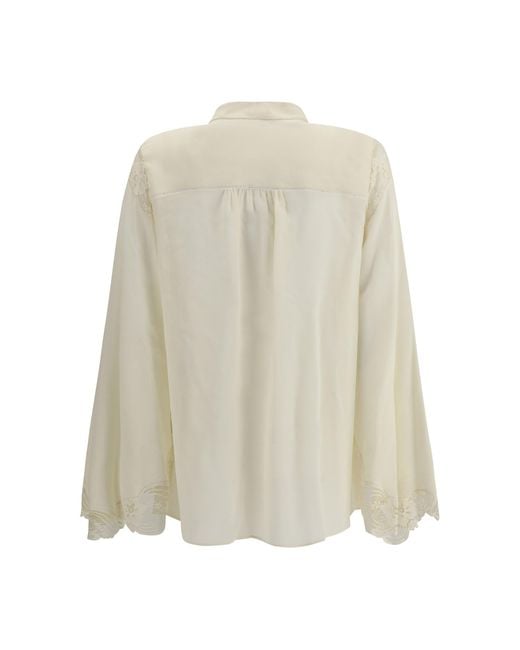 Chloé White Chloã Silk Georgette And Lace Blouse
