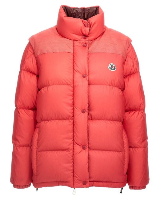 Moncler Red Reversible Down Jacket With Detachable Sleeves