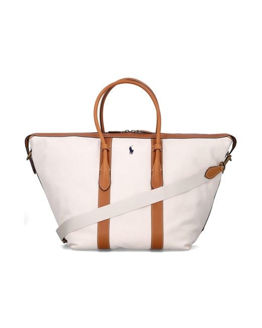 Polo Ralph Lauren Pink Canvas Leather Xl Tote