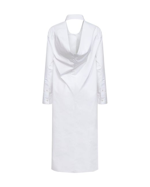 Balenciaga White Poplin Draped Back Shirt Dress