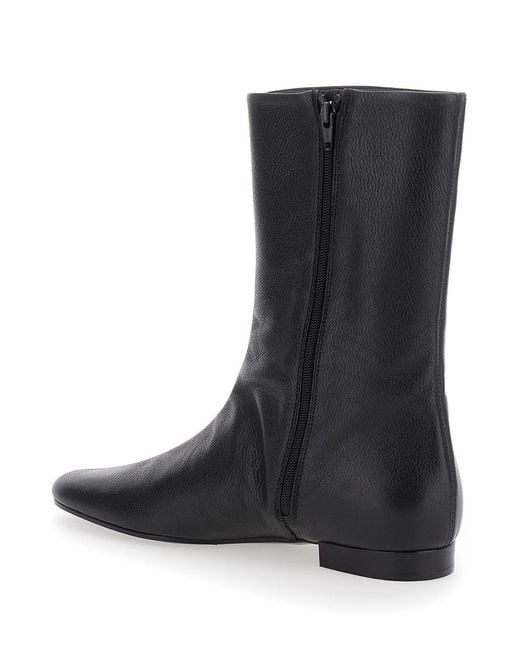 Totême Black Ankle Boots With Pointed Toe Leather