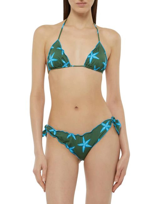 Mc2 Saint Barth Green Sarius Triangle Classic Bikini With Starfish Print