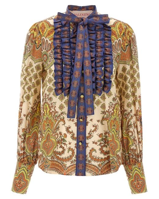 Valentino Garavani Blue Voyage Imaginaire Shirt Cotton Shirt, Blouse