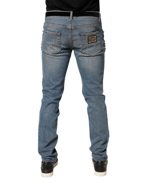 Dolce & Gabbana Blue Embellished Loose Cotton Denim Jeans Elastane Clothing for men