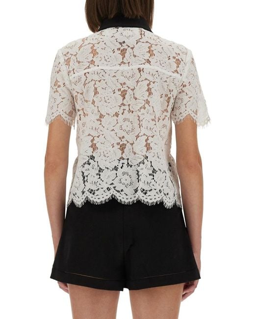Self-Portrait White Lace Top With Collar