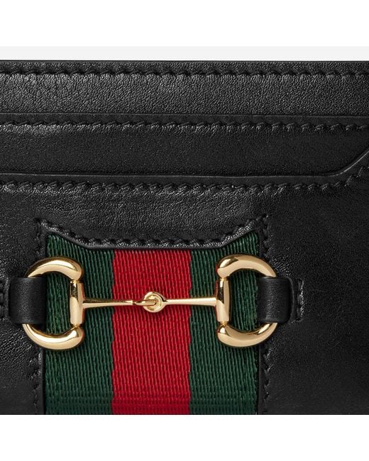 Gucci Black Horsebit Web Card Holder Leather Wallets & Purses