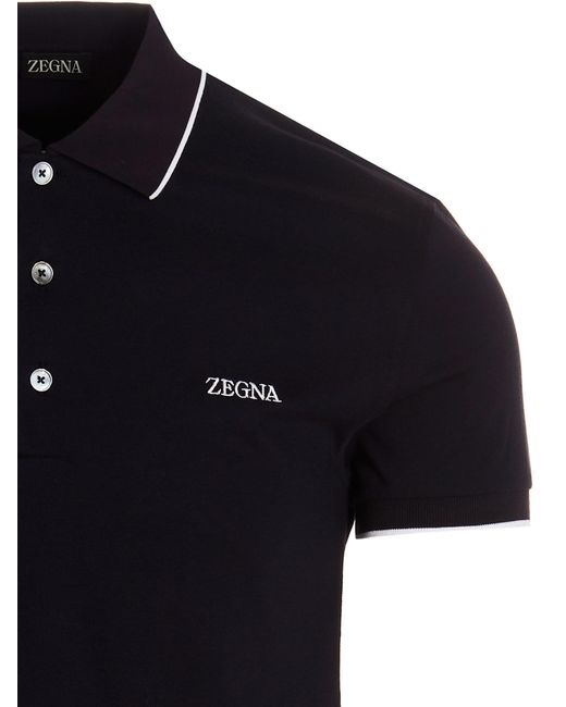 Zegna Black Logo Embroidery Polo Shirt for men
