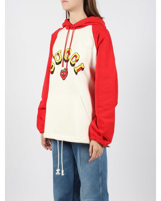Gucci Red Cotton Jersey Hooded Sweatshirt