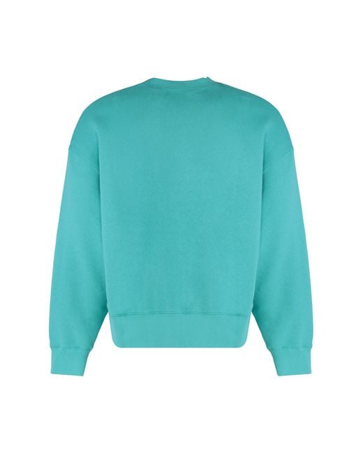 Palm Angels Blue Crew Neck Cotton Sweatshirt With Patch Bear Sweatshirts for men