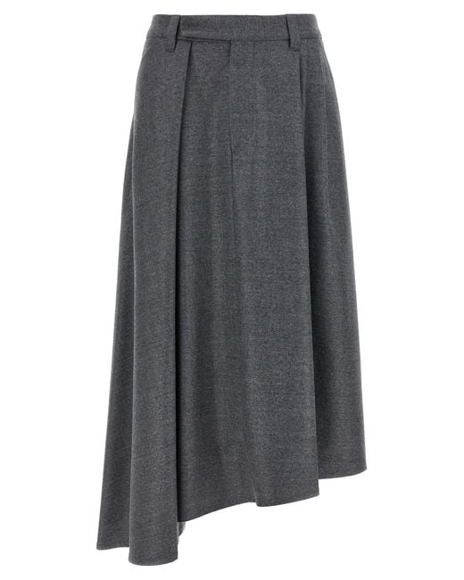 BRUNELLO CUCINELLI スカート【サイズL】【グレー】 Brunello Cucinelli - Gray Pleated Zip Front Skirt