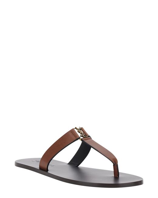 Saint Laurent Brown Sandals Babylone Leather Calf