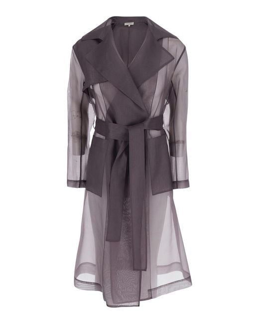 Antonelli Purple Valmorea Organza Trench With Front Closure And Long Sleeves Silk For