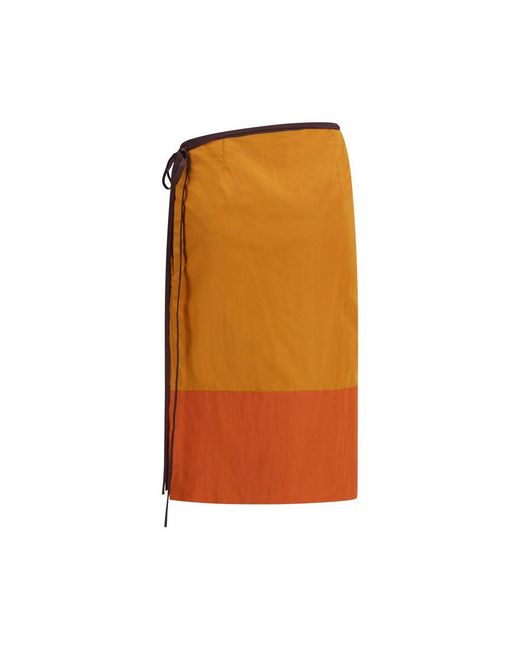 Saint Laurent Orange Nylon Midi Skirt