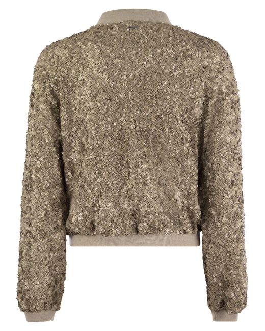 Herno Brown Bomber Jacket With Sequins