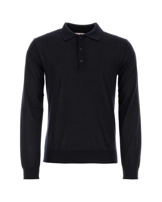 Valentino Garavani Black Midnight Blue Cashmere Blend Polo Shirt for men