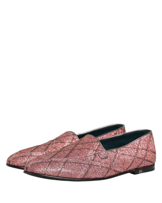 Dolce & Gabbana Purple Check Glitter Lurex Logo Loafers Shoes Leather for men