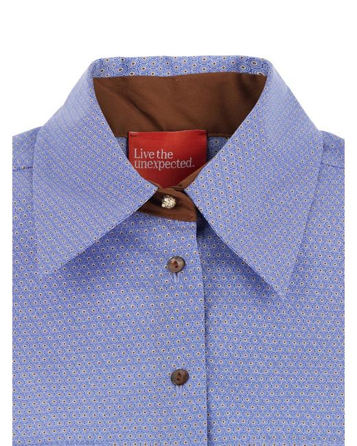 ..,merci Blue Long Shirt C398V1 With Classic Collar And Sleeves Cotton For Blouses