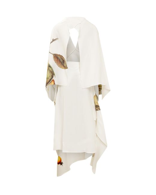 Ferragamo White Asymmetrical Dress With Botanical Print